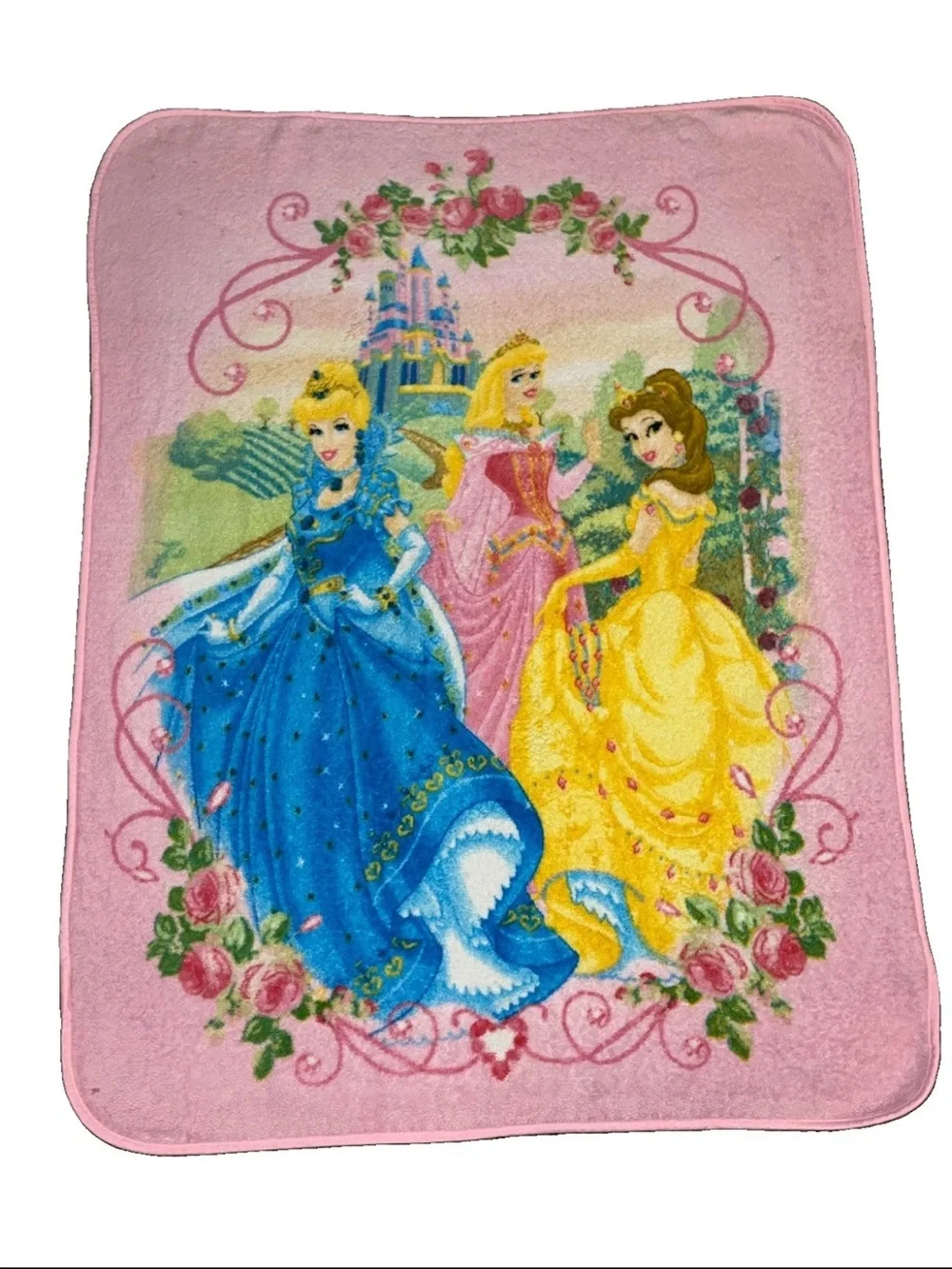 Disney Princess Blanket Fleece Cinderella Belle Sleeping Beauty Y2K 2000s Pink